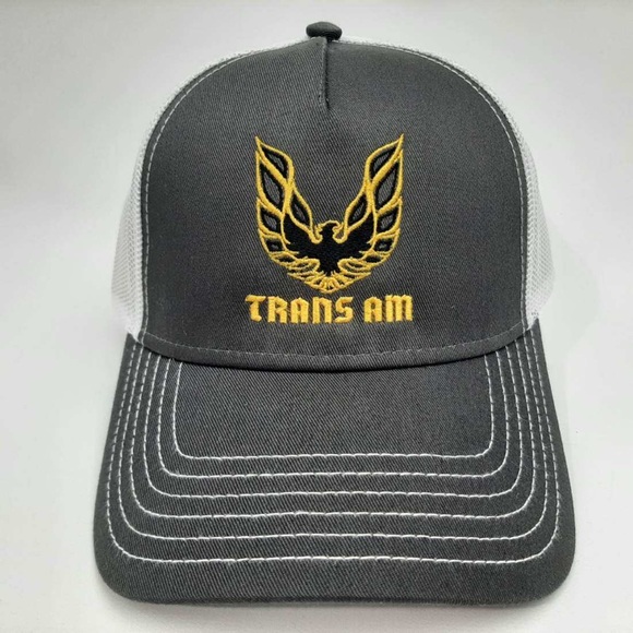 Trans Am Firebird Trucker Mesh Snapback Curved Bill Hat Cap Charcoal White - Picture 4 of 4